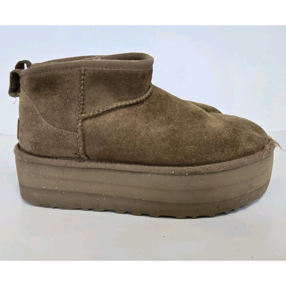 Ugg Boots Womens Size 7 Classic Ultra Mini Platform Burnt Cedar Suede Ankle